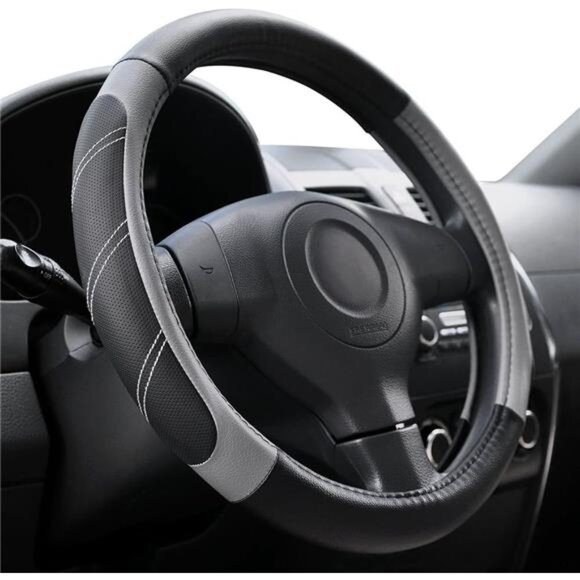 Leather Steering Wheel Cover 14 1/2 inch to 15 inch Universal, - Picture 1 of 7